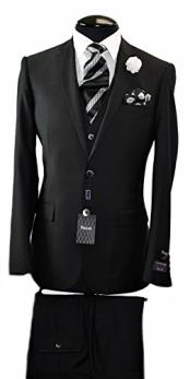  JSM-1906 Tiglio Italian Slim Fit Black Suit & Vest