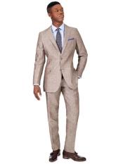  MO570 Mens 2 Button Notch Lapel Khaki Linen Suit