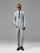  Mens Light Gray best Suit Plaid