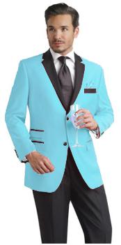  Blue ~ Sky Blue Two Button Notch Party Suit