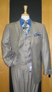  Two Button Three Piece Taupe Sharkskin