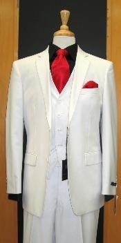  Button Three Piece Tapered Cut Flat Front White three