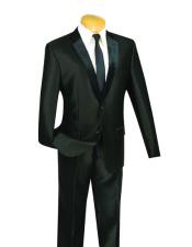  JSM-3234 Mens 2 Buttons Shiny Black Slim Fit Suit