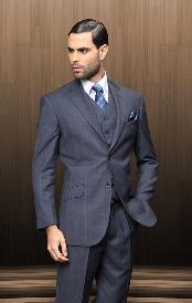  Button Style Vested 3 Piece Navy Blue Shade Windowpane