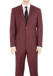 TwoButton2ButtonStyleSuitNotchLapelSolidBurgundy