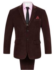  JSM-5682 Mens 2 Buttons Single Breasted Corduroy Wine Suit
