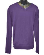  Mens V Neck Long Slevee Purple Sweater