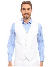  JSM-6381 Mens Five Buttons V-neck Matching White Linen Vest