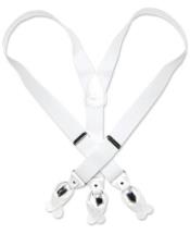  White Leather Suspenders Elastic Y-Back Button & Clip-On Mans