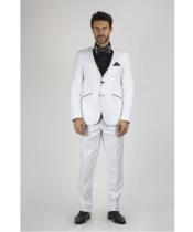  JSM-1858 Slim Fitted White and Black Lapel Suit Tuxedo