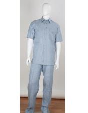  JSM-3041 Mens Stripe Accent Blue Shirt 2 Piece Short