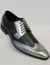  Tone Tie Up Style Silver Exotic Print Classic Spectator Wingtip Lace