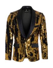  CH2081 Mens Gold ~ Black high fashion sequin blazer