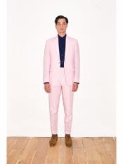  Mens Single Breasted Notch Lapel Pink