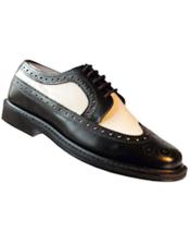  EK42 Mens Lace Up Black~White Thin Leather Sole Shoes