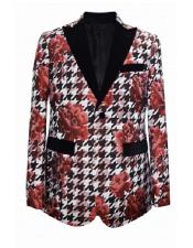 Floral~FlowerPrintRed~WhiteNoveltyHolidaymensBlazer