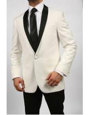  Mens One Button Shawl Lapel Single Breasted Ivory ~