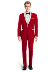  SR97 Red and White Lapel Tuxedo Suit Shawl Collar