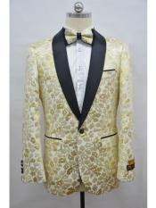 White & Gold Champagne Two Toned Paisley Floral Blazer