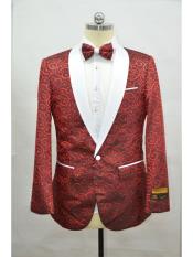  Paisley-300 Red And White Two Toned Paisley Floral Blazer