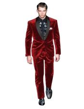  Mens Single Breasted Maroon Suit Shawl