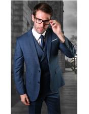  mens Two Button Single Breasted Blue Notch Lapel Suit