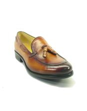  Mens Slip On Leather Loafers by Carrucci - Cognac