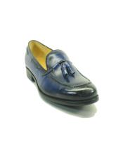  Mens Slip On Leather Loafers by Carrucci - Navy