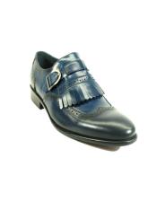  Mens Monk Strap Leather Loafers by Carrucci - Blue