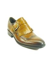  Mens Monk Strap Leather Loafers by Carrucci - Cognac
