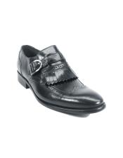  Mens Monk Strap Leather Loafers by Carrucci - Black