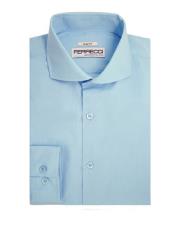  Spread Collar Slim Fit Dress Shirt Cotton Sky Blue