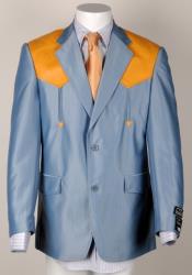 Mens Western Cowboy Suit Traje Vaquero Polyester Suit Set Blue ~ Bone Ostrich 