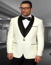  Cream 1-Button Shawl Tuxedo - 3 Piece Suit For