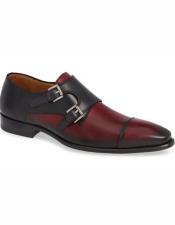  mens Burgundy Double Monk Strap Leather
