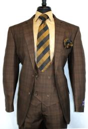  #V2Rw-7 -BrownChestnut- Plaid Vested Mens 1930 Suit
