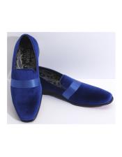  Slip On Royal Blue Velvet Fabric Couture Tuxedo Shoes Ike Evening