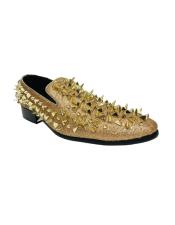  Shoes Leather Men loafers Fashion Gold Shoes