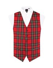  Red Tartan Vest Regular Fit 5 Button Waistcoat