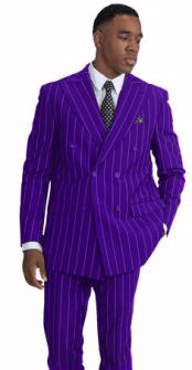 Mens Dark Purple ~ White Pinstripe Double Breasted Suit