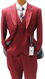  Burgundy Vested Classic Fit Suit
