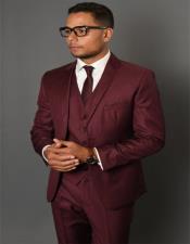  Mens Burgundy Two Button Solid Pattern
