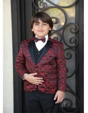  Mens Red Textured Pattern Notch Lapel