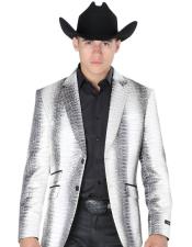 Mens Silver Notch Lapel Two Button Western Suits