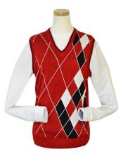 Big And Tall Sweater Pronti Red / White / Black Microfiber V-Neck Sweater Vest 