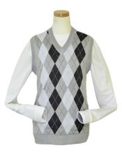 Big And Tall Sweater Pronti Microfiber V-Neck Sweater Vest In Silver / White / Charcoal Grey 