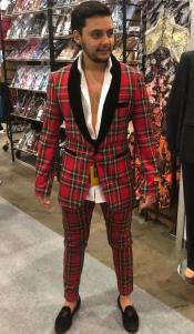 Mens Red Plaid Blazer 