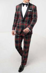 MensGreenTartanTuxedowithContrastShawlLapel