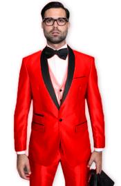  Red Tuxedo Shawl Collar Jacket &