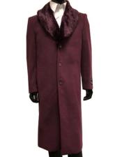  Mens Burgundy Single Breasted Wool Overcoat